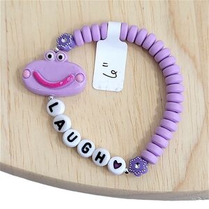 Hand Crafted Kids Purple Bracelet Beaded Happy Face Laugh Size 6"